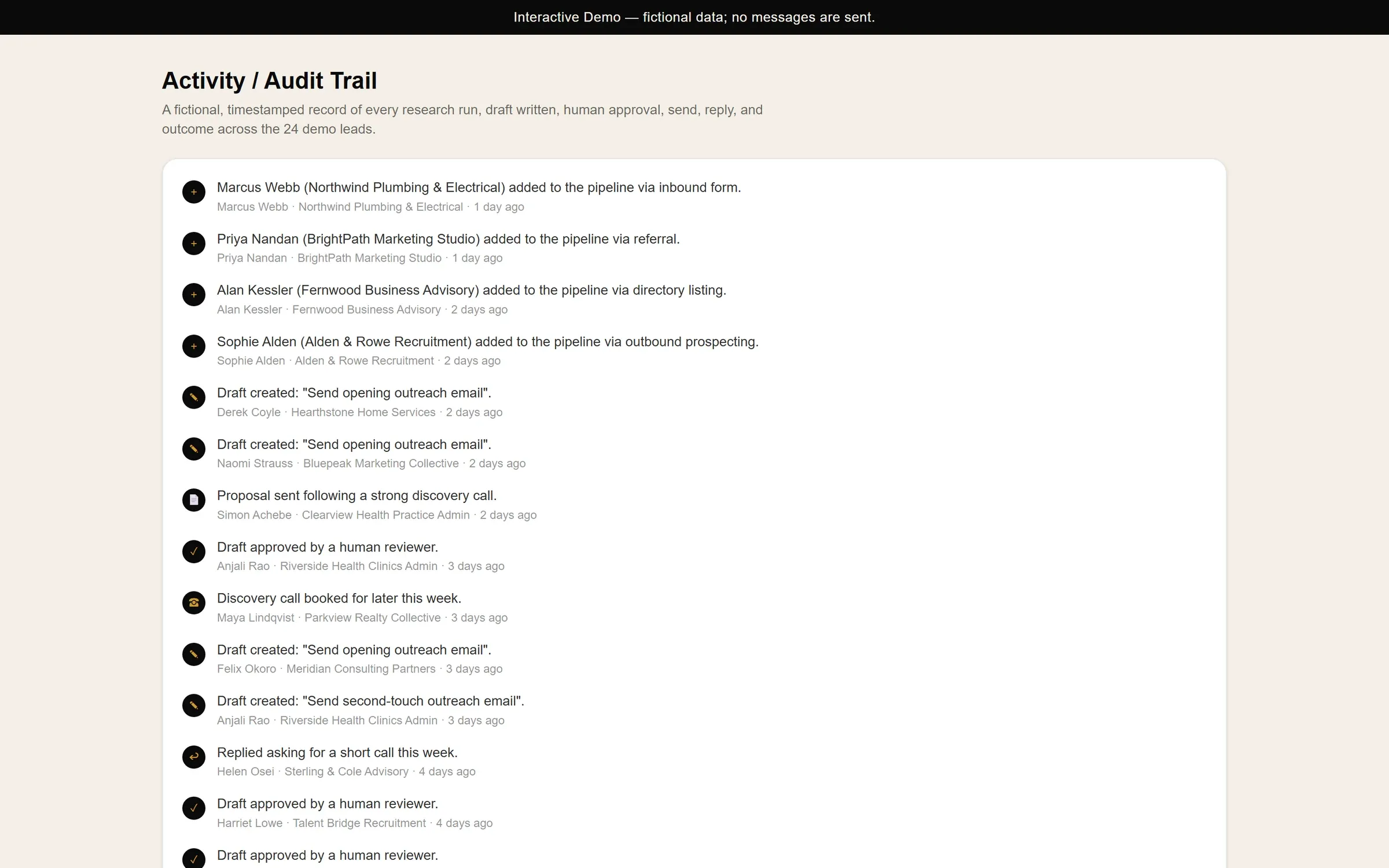 Timestamped audit trail of workflow actions