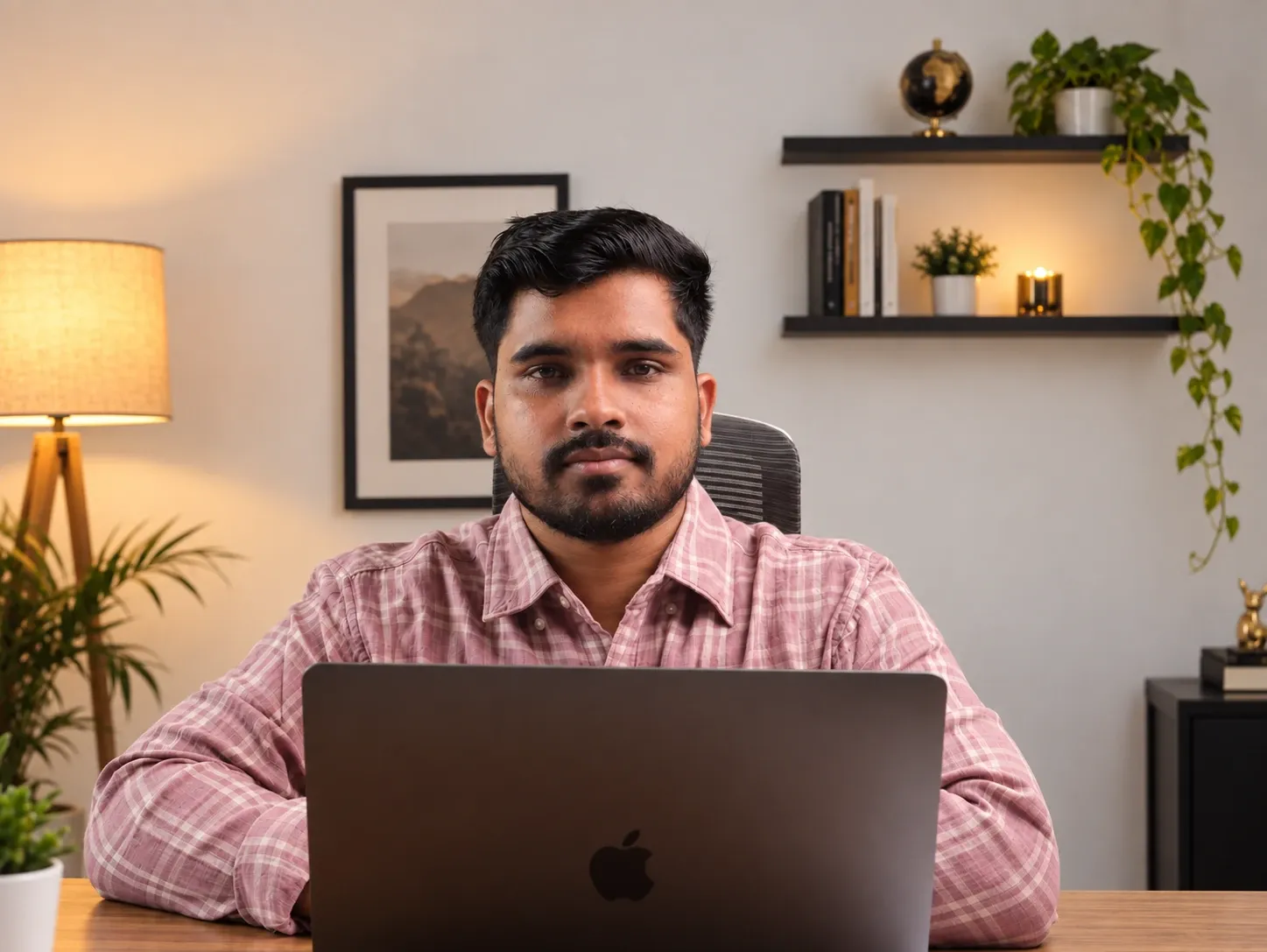 Shivam at his desk with a laptop