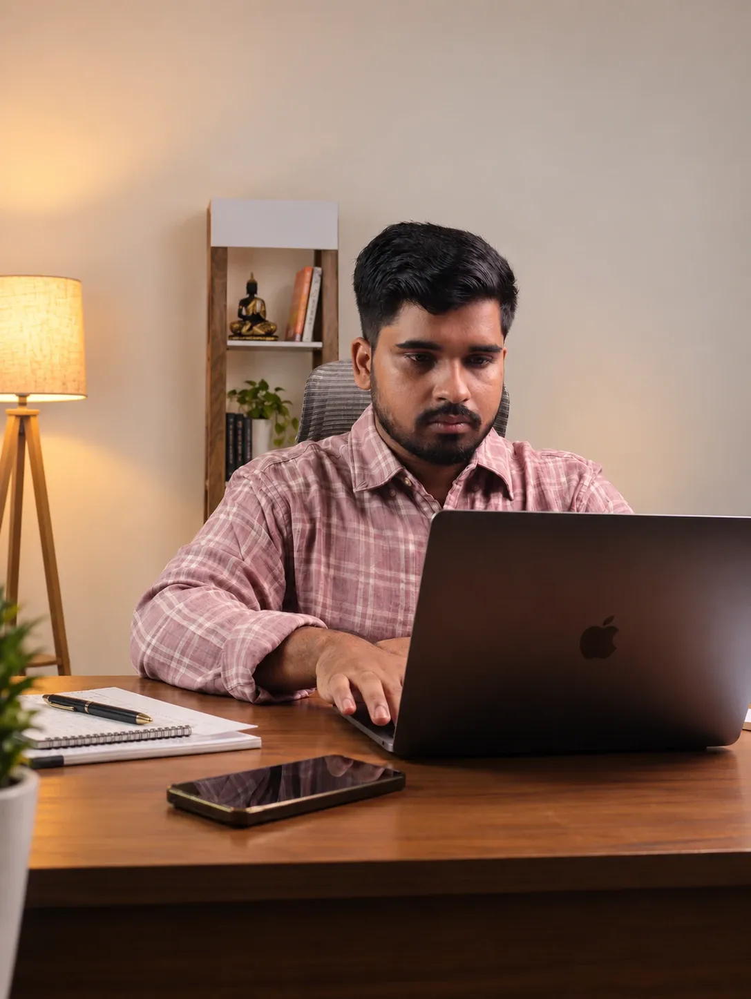 Shivam working on a laptop
